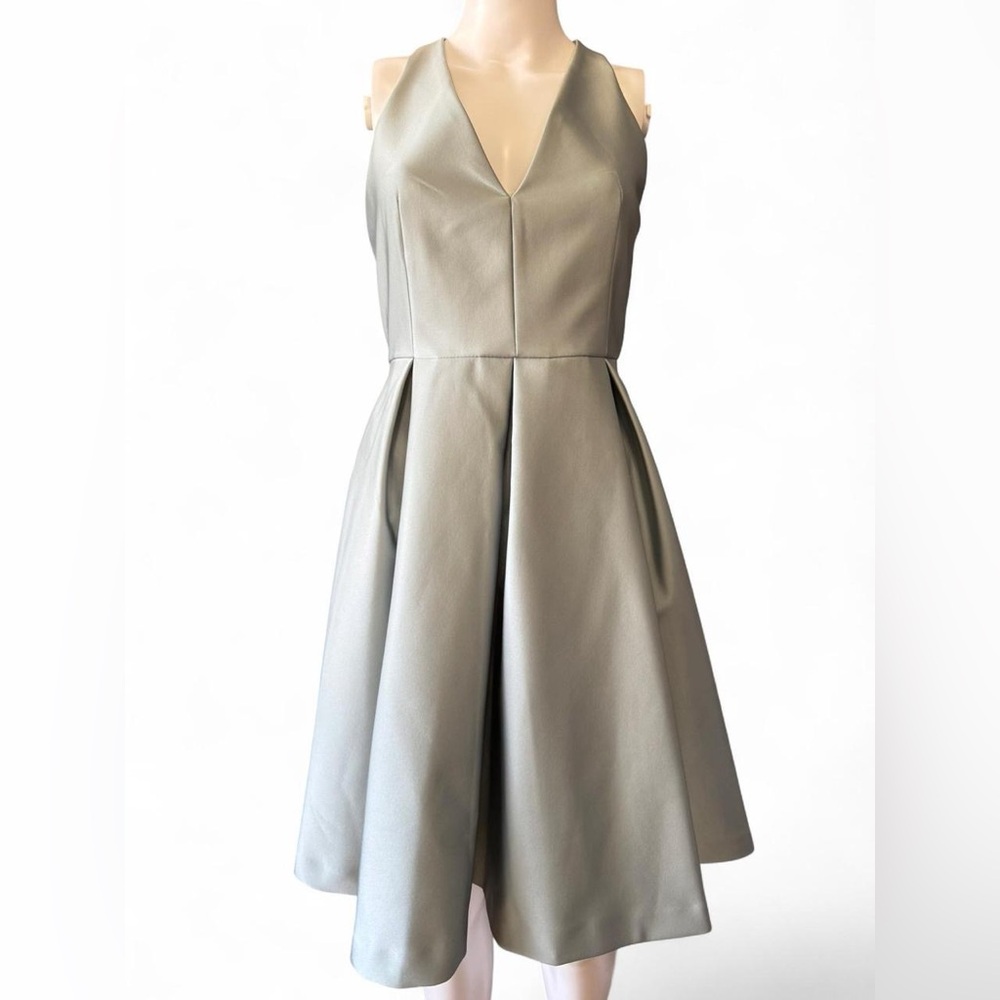 H&M Light Blue & Silver V-Neck Pleated Mini Dress